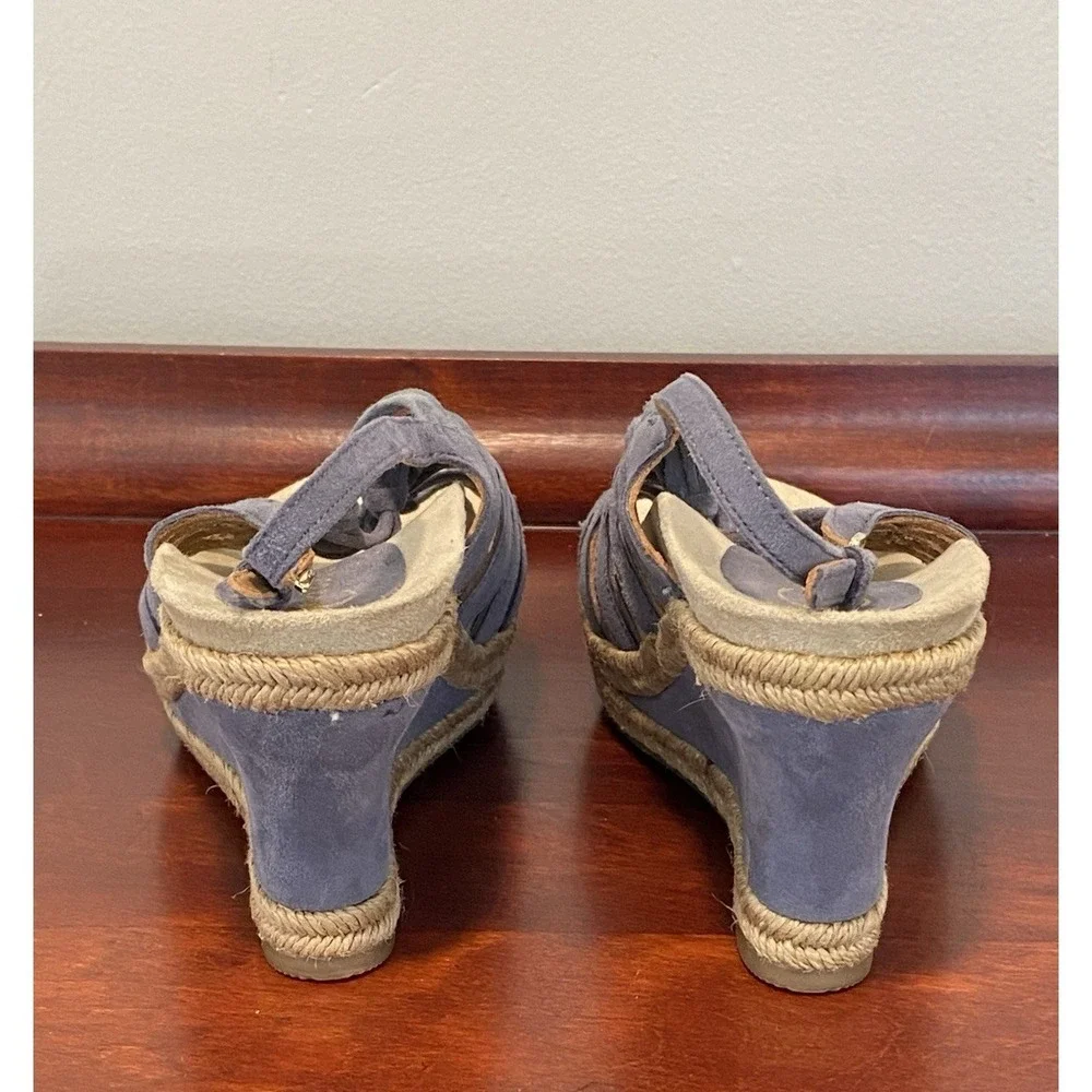 Earthics Saletta‎ Seaport Blue Suede Leather Espadrille Wedge Size 6.5R KZ513